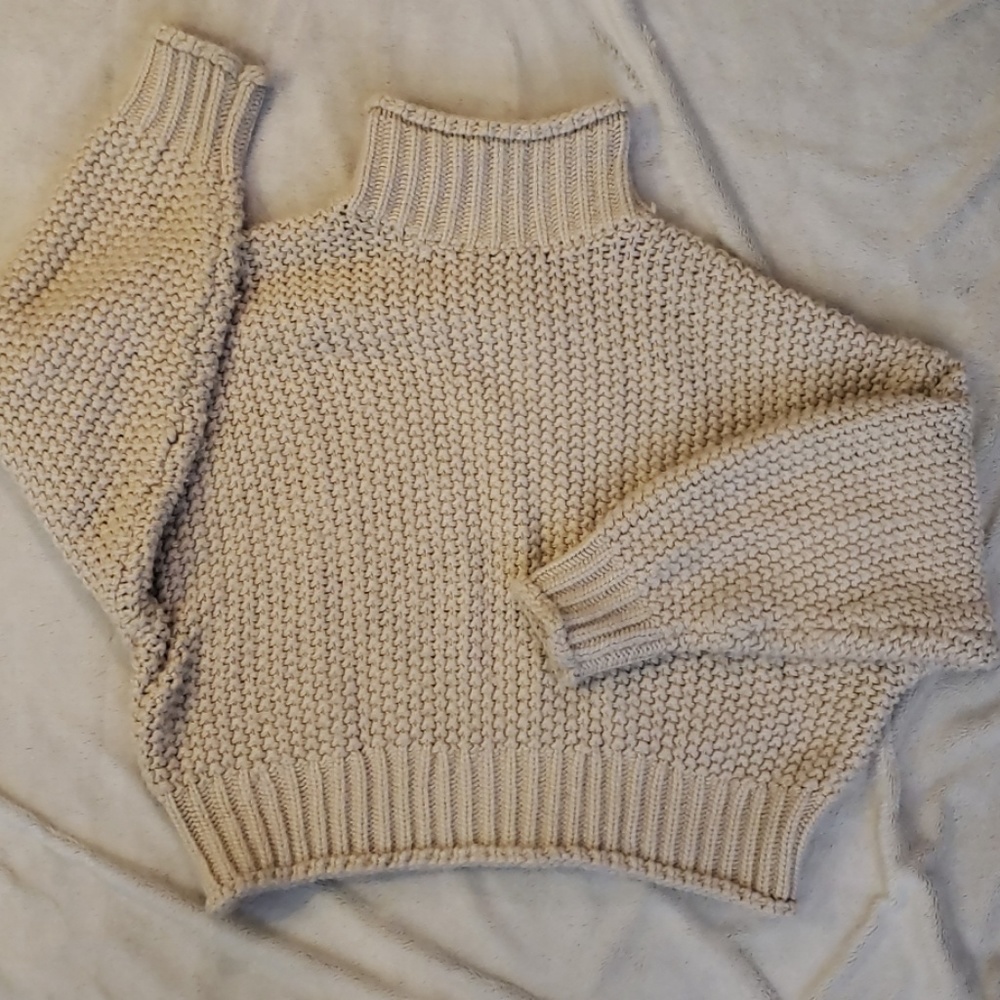 Beige H&M Cropped Turtleneck Sweater